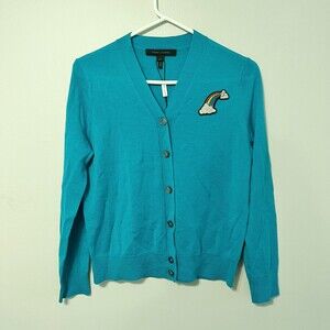 NWT Marc Jacobs Teal Cardigan Sweater with Rainbow Small / Wool